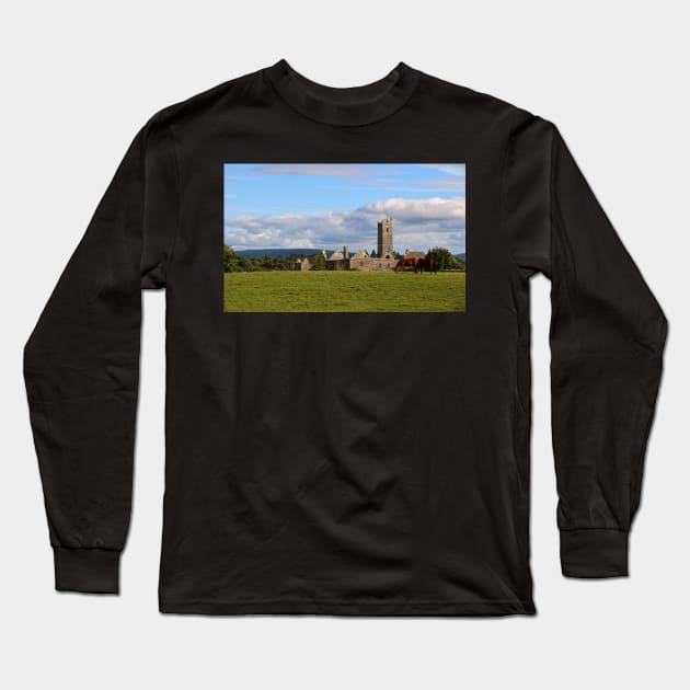 Quin Abbey in Rural Ireland Long Sleeve T-Shirt by EileenMcVey